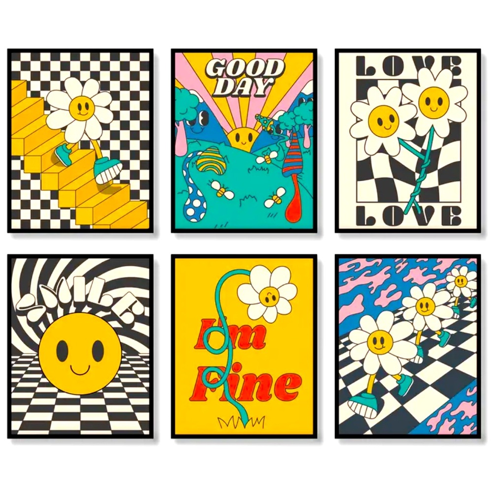Retro Groovy Canvas Print Set Wall Art